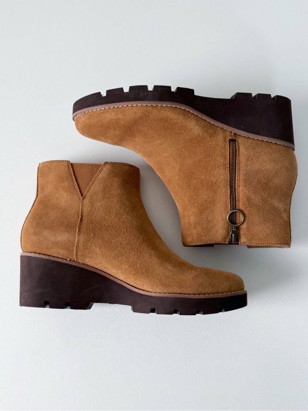 Vionic Hazal Suede Wedge Bootie Cognac Brown | 8.5 - Picture 3 of 10